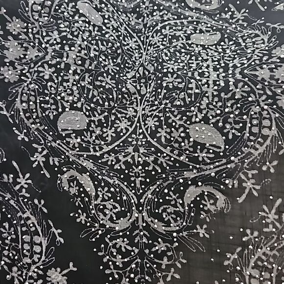 Taj Mahal Beaded Scarf With Faux Fur Trim Black/ Silver - Picture 15 of 16